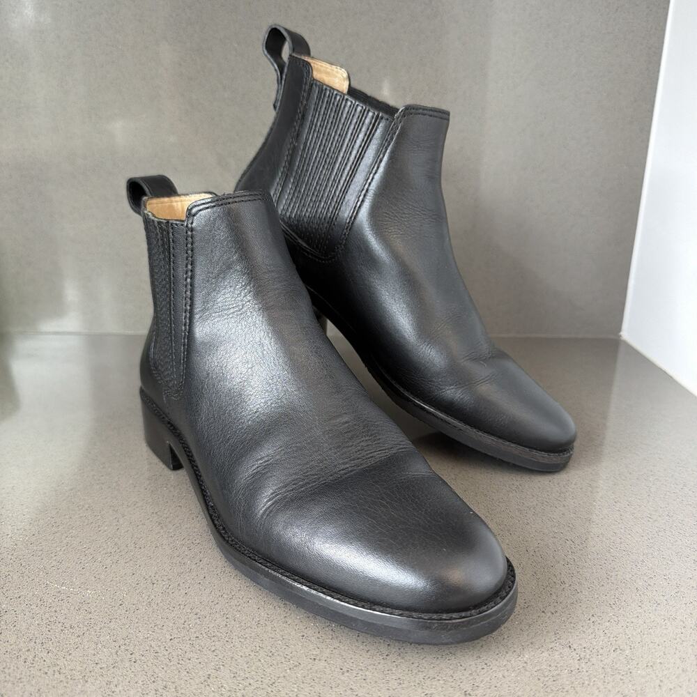 Madewell Ainsley Chelsea Boots Womens 7 Black Leather Pull On Ankle Low Heel